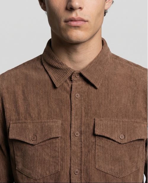 Camisa textura acanalada manga larga cuello camisero para hombre